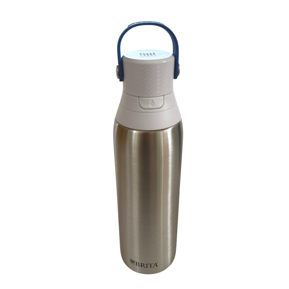 Brita Premium Filtering Water Bottle 20 oz Stainless Steel Blue White